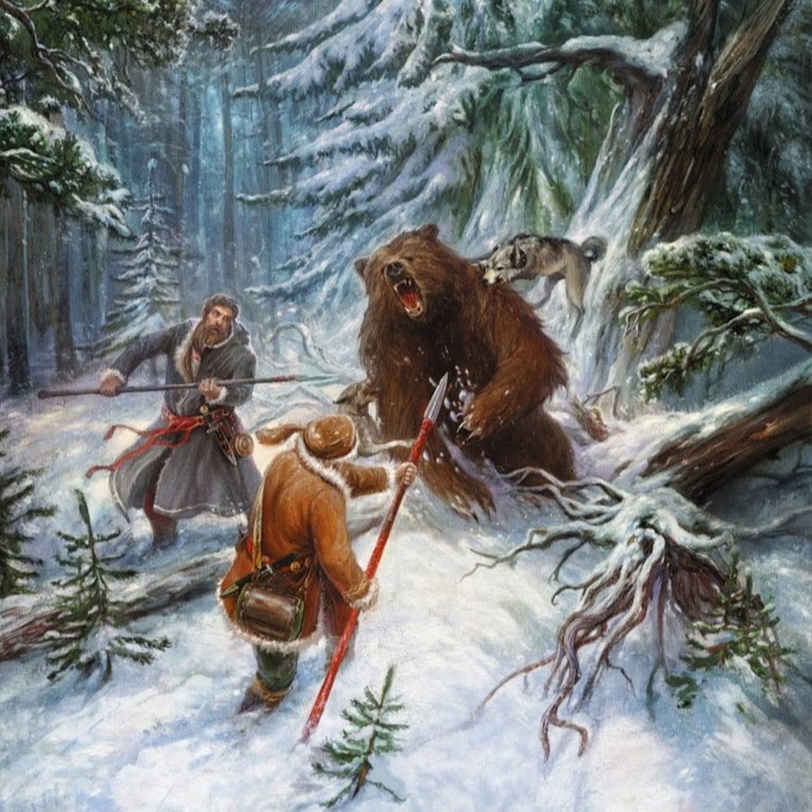 Охота на медведя с рогатинами